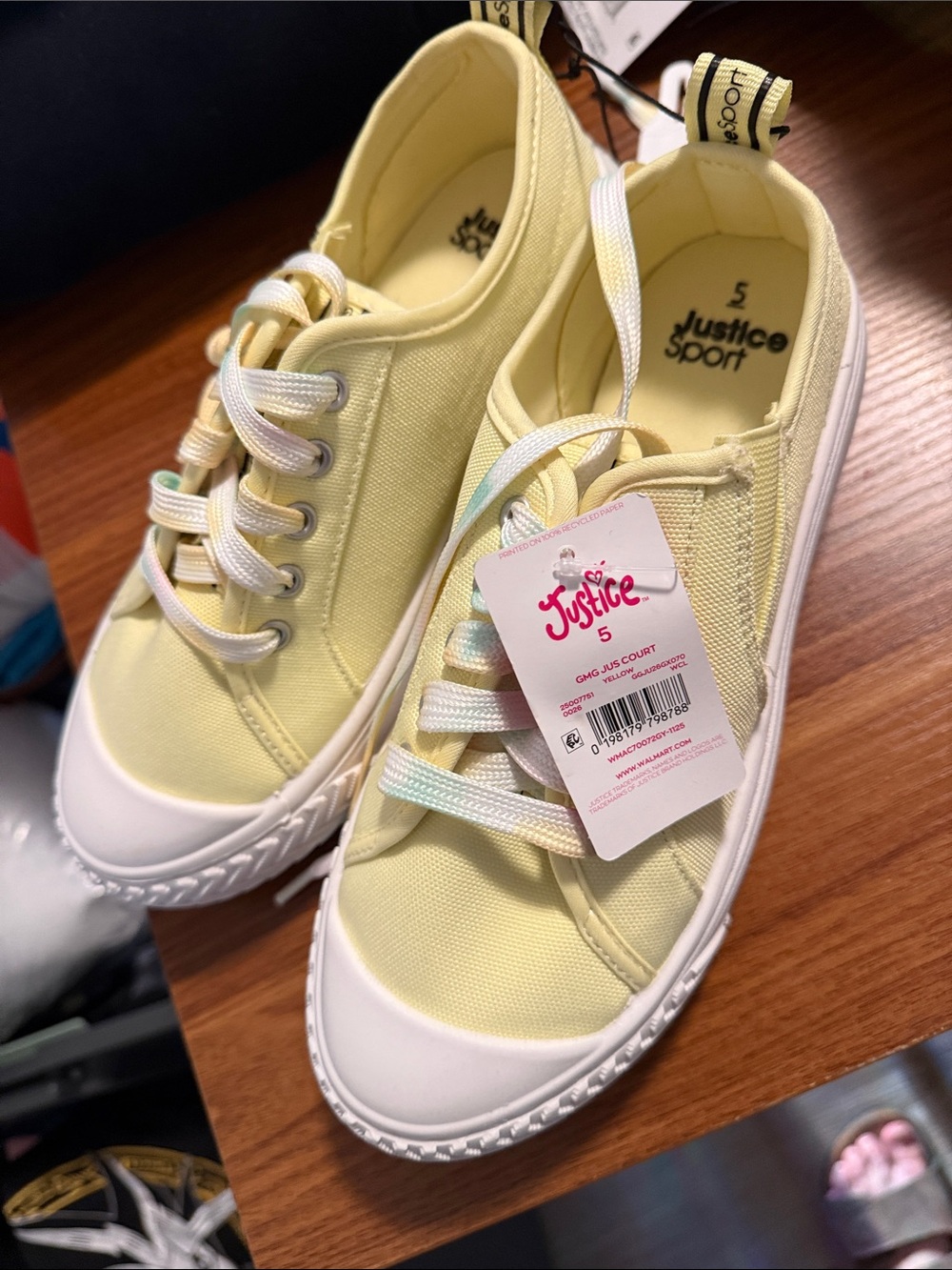 Justice Yellow Canvas Low-Top Sneakers with Pastel Laces